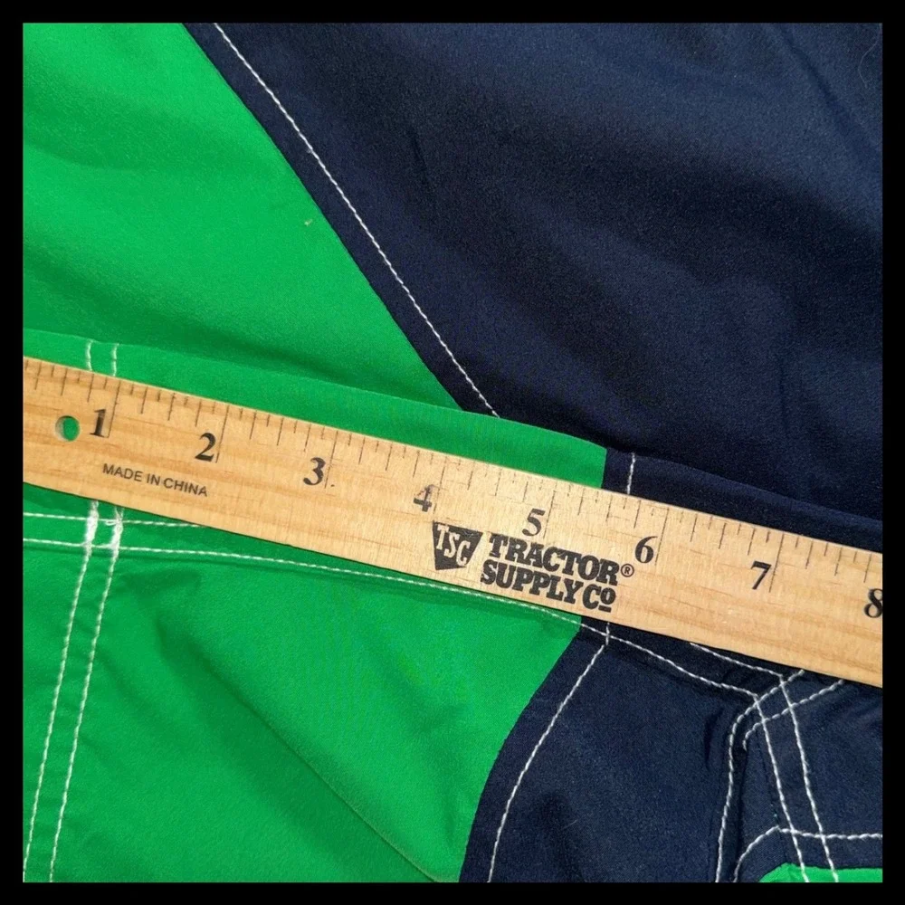 Lands' End Swim Trunks Mens L Green Navy Striped Board Shorts Beachwear